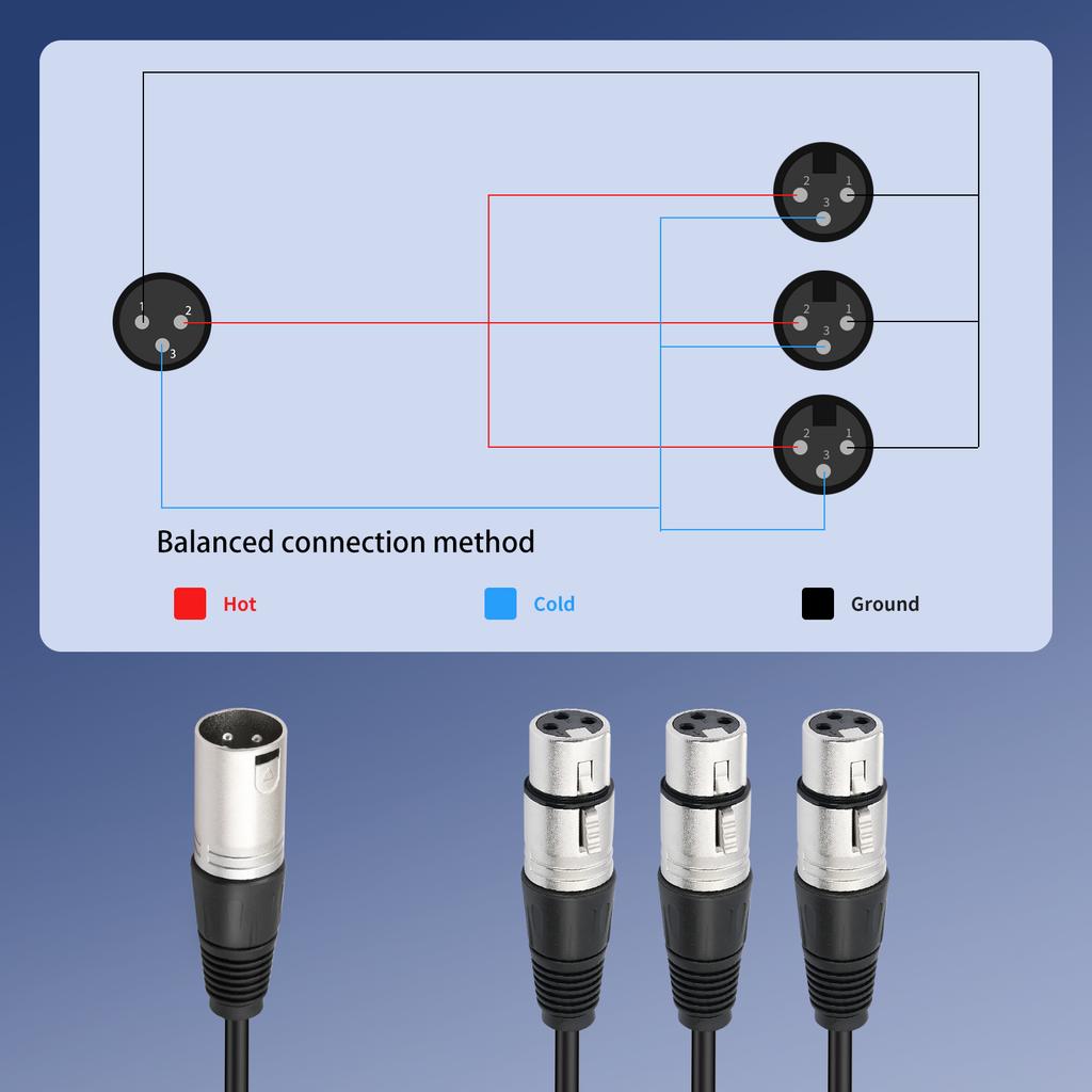3Pin Audio Cable Adaptor Male To 3 Female XLR Splitter Cable 3 Way XLR Balanced Y Splitter Cable for Mixer Microphone Amplifier