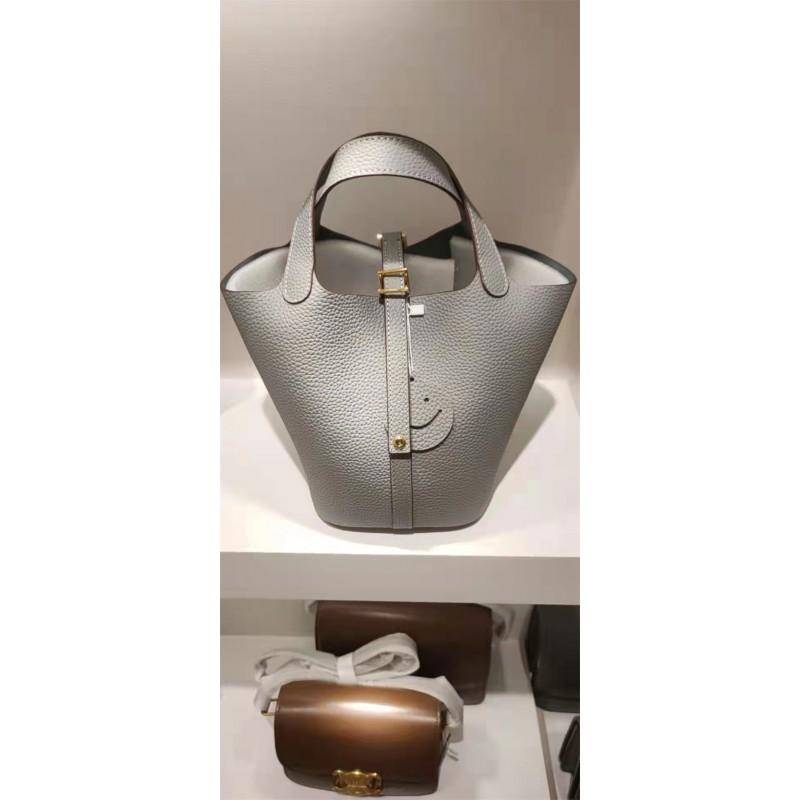 Top Grain Leather Bucket Bag Small Size Vintage Handbag Gold Hardware Daily Use