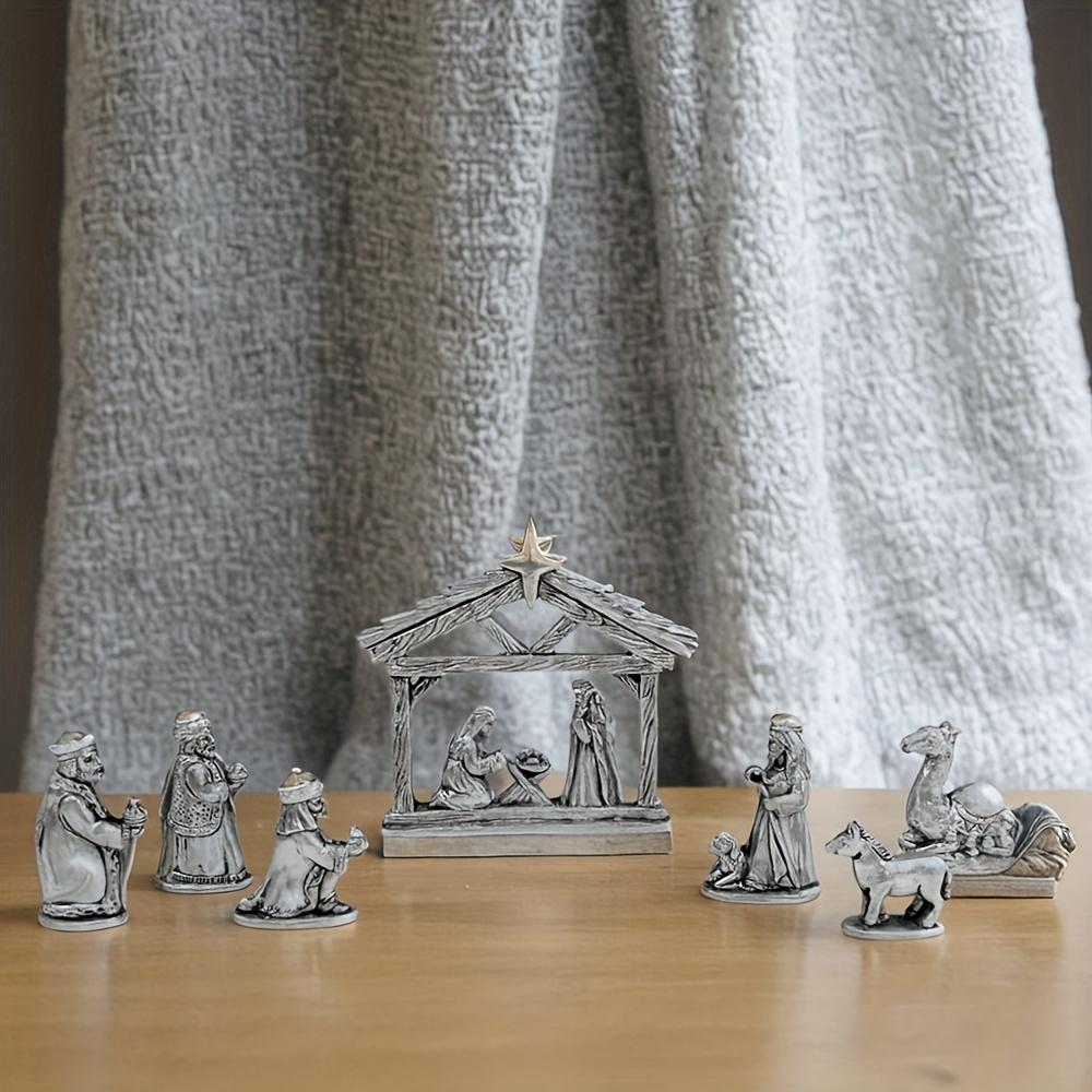 7pcs/set Handcrafted Nativity Scene Set Mini Resin Figurines for Christmas Religious Decor Perfect for Bedroom Display