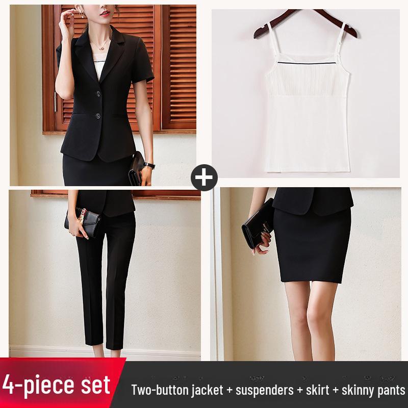 Traje Profesional de Verano para Mujer: Blazer formal de manga corta con falda o pantalones