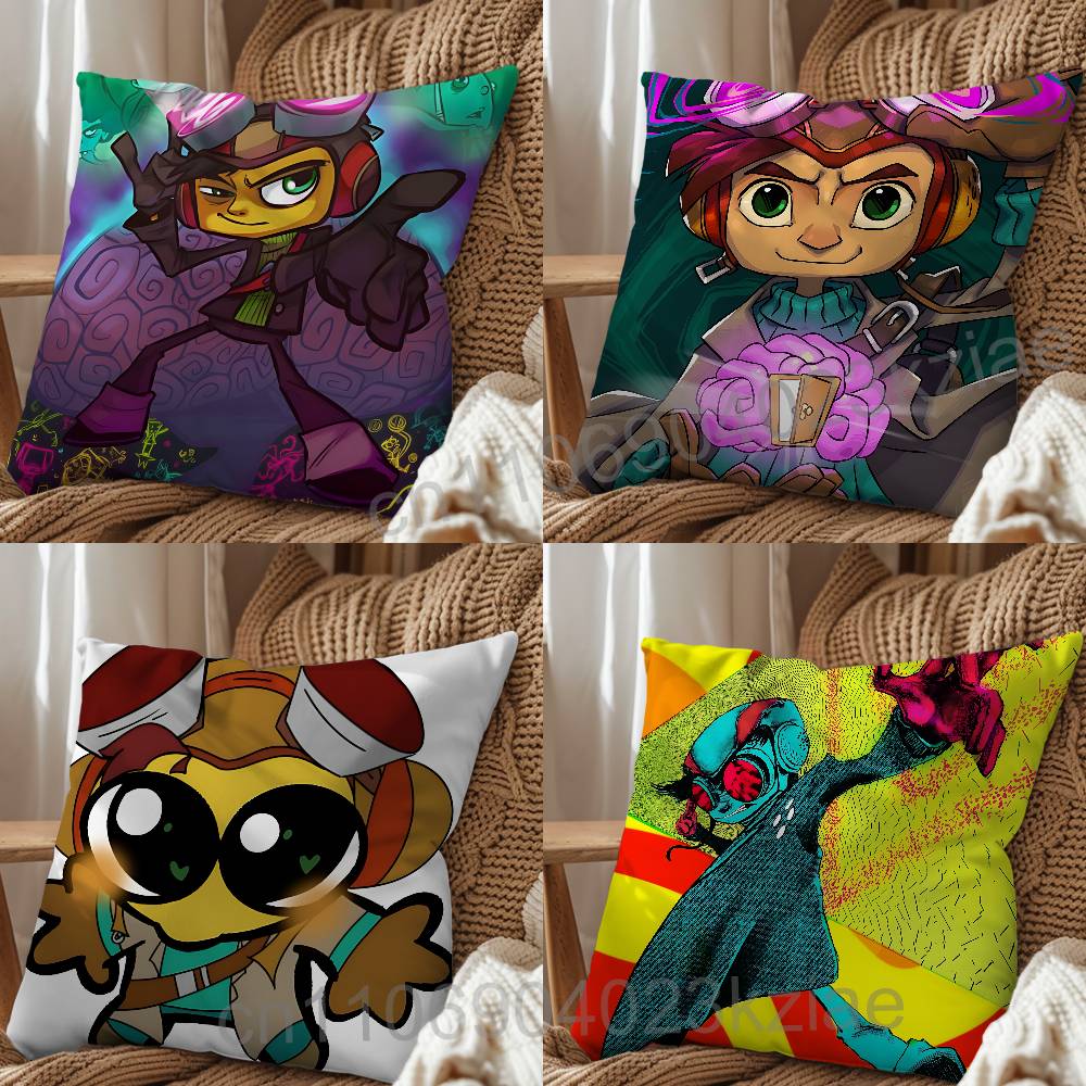 Retro Style Game Psychonauts Pillow Case Pillow Case Living Room Sofa Cushion Cover Suitable For Home Bedroom Room Decoration