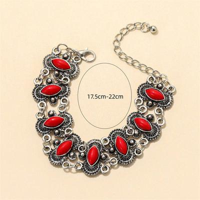 Kadınlar Eş Plaj İçin Vintage Etnik Bohem Bilezikler Kazıma Desenli Oval Kırmızı Taş Ayarlanabilir Bileklikler Bileklik Takı
