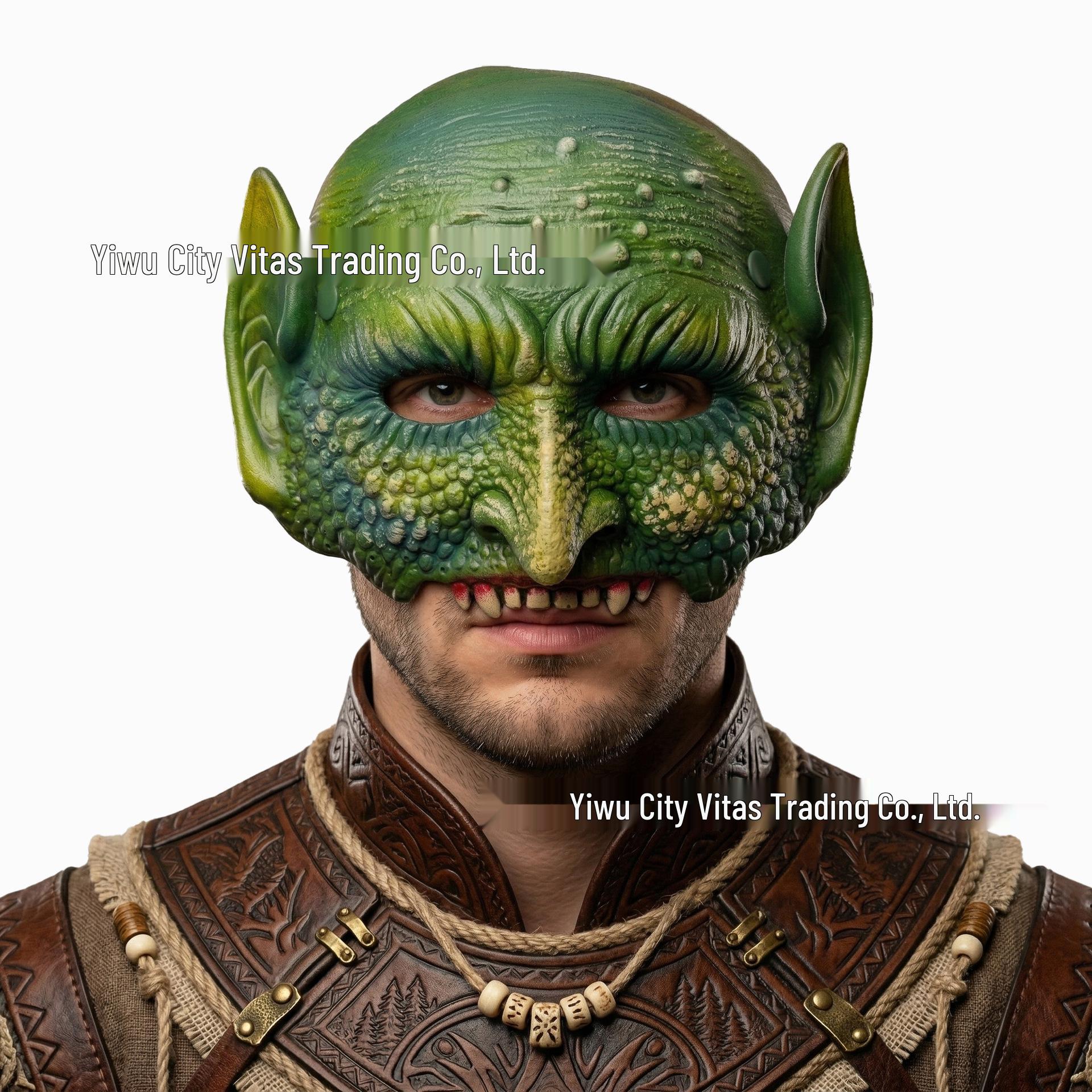3D Green Devil Mask for Halloween and Mardi Gras Green Pockmarked Devil