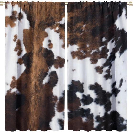 Cow Print Blackout Curtain,Brown White Cowhide Animal Fur Western Rustic Farmhouse Style Window Treatments Rod Pocket Curtain for Bedroom Living Room