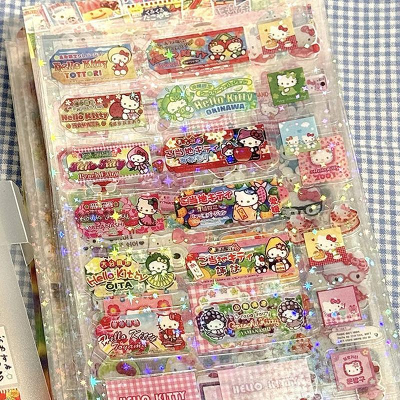 5/10 szt. Kreskówkowe Urocze Naklejki Hello Kitty Rilakkuma Wycinane Naklejki Anime Materiał do Rękodzieła Brokatowe Laserowe Naklejki Zabawka dla Dzieci