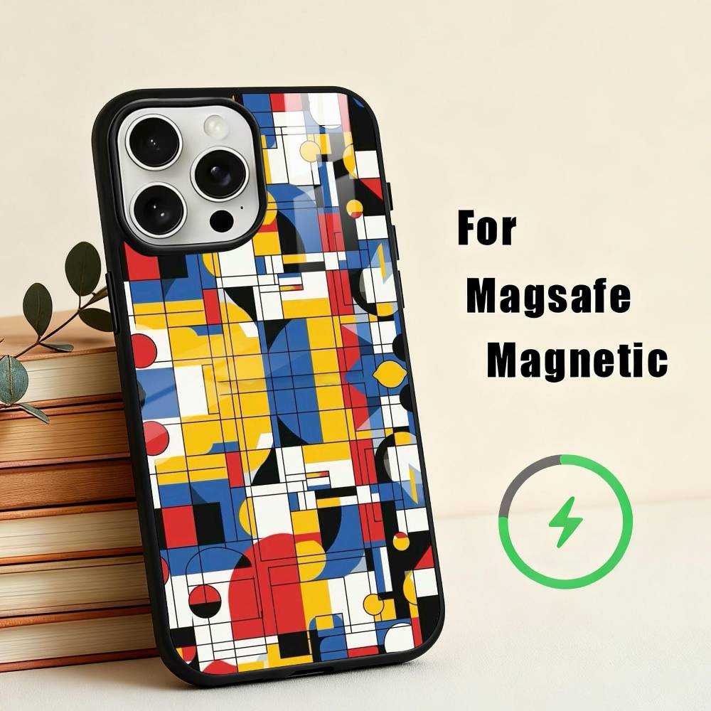 Grid T-TOPLBPCS M-Mondrian  Phone Case For iPhone17,16,15,14,13,12,11 Plus,Pro Max Magnetic For Magsafe Wireless Charging