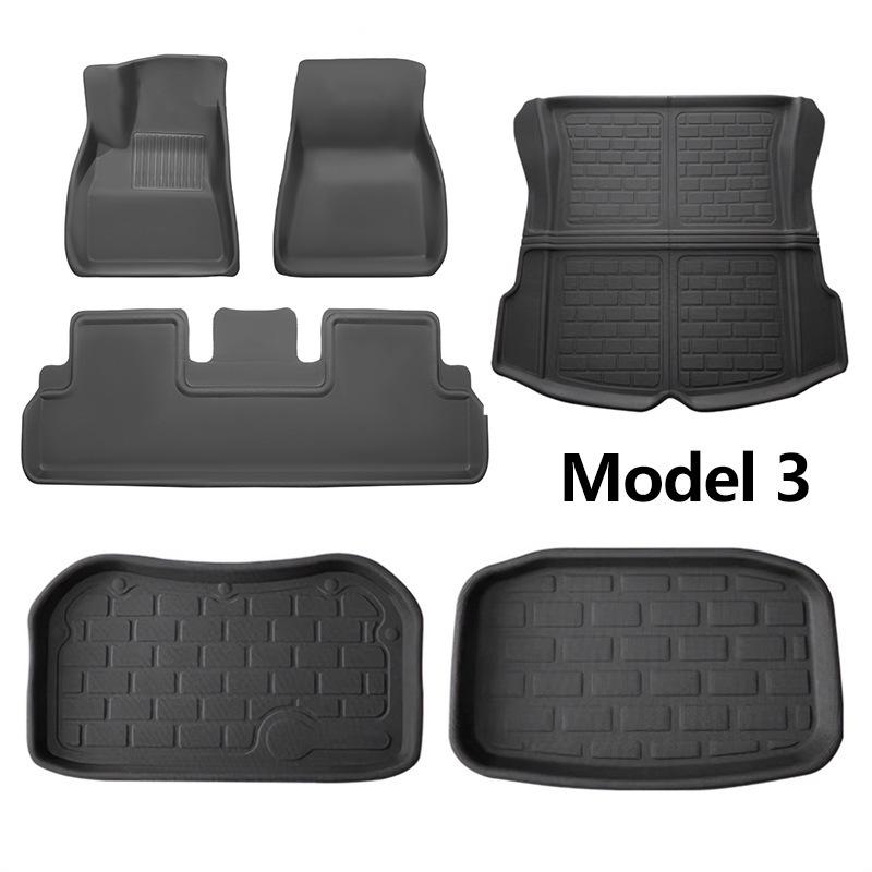 Non-Slip XPE TPE Floor Mats & Trunk Mat for Tesla Model 3/Y, Left & Right-Hand Drive, with Backrest & Foot Pads