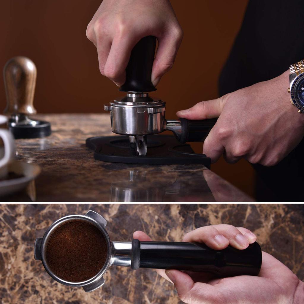 Calibrated Espresso Tamper Coffee Powder Press for Barista, 51mm with Flat Base, 304 Stainless Steel, Rustproof, Black Ergonomics Handle
