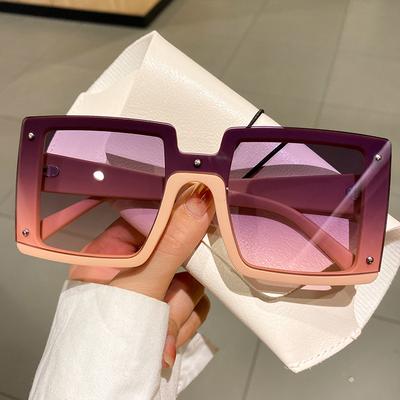 Luksusowa Marka Projektant Kwadratowe Oversize Okulary Przeciwsłoneczne Damskie Dla Kobiet Moda Vintage Punk Okulary Przeciwsłoneczne Nity Eleganckie Różowe Odcienie
