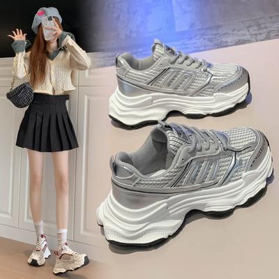 Mesh Sneakers Women's 2024 Autumn New Fashionable Retro Versatile Small Thick-soled Lightweight Dad Shoes