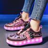 2025 new children's runaway shoes boys' runaway shoes double wheel skating roller shoes with lights four-wheel sports shoes girls