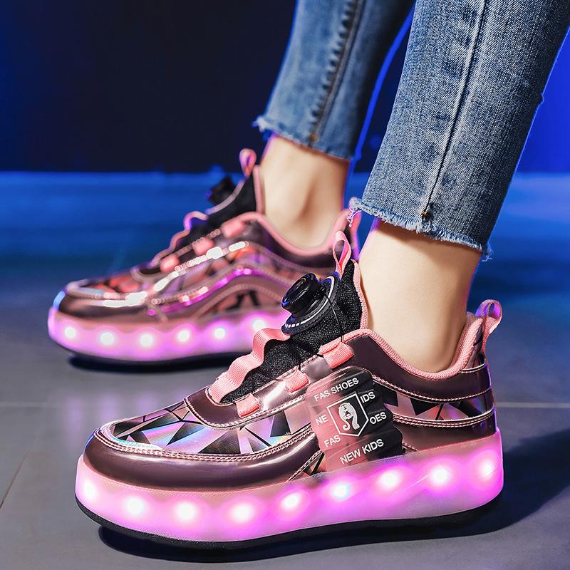 2025 new children's runaway shoes boys' runaway shoes double wheel skating roller shoes with lights four-wheel sports shoes girls