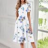 Women's Casual Fashion Round Neck Short Sleeve Floral Print Midi Dress