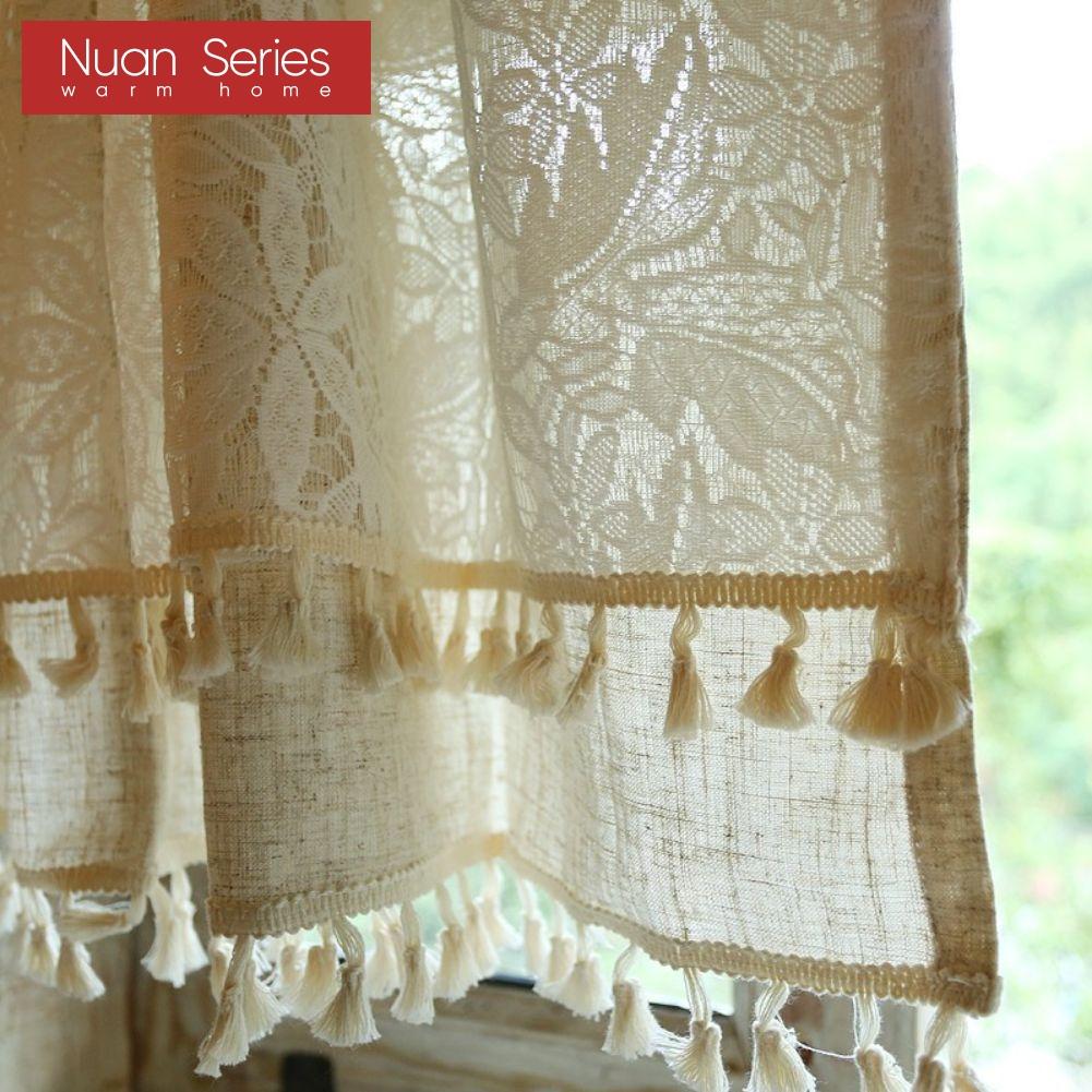 1PC Nuan Series Cotton Linen Double-layer Short Curtain Tassel Edge Partition Curtain for Kitchen Living Room Bedroom Cupboard Home Decor