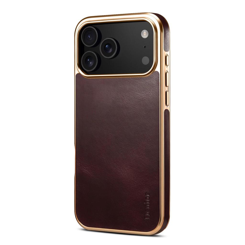 Denior Apple 17 Air Genuine Leather Protective Case for iPhone 17 Pro Max, Cowhide Electroplated 