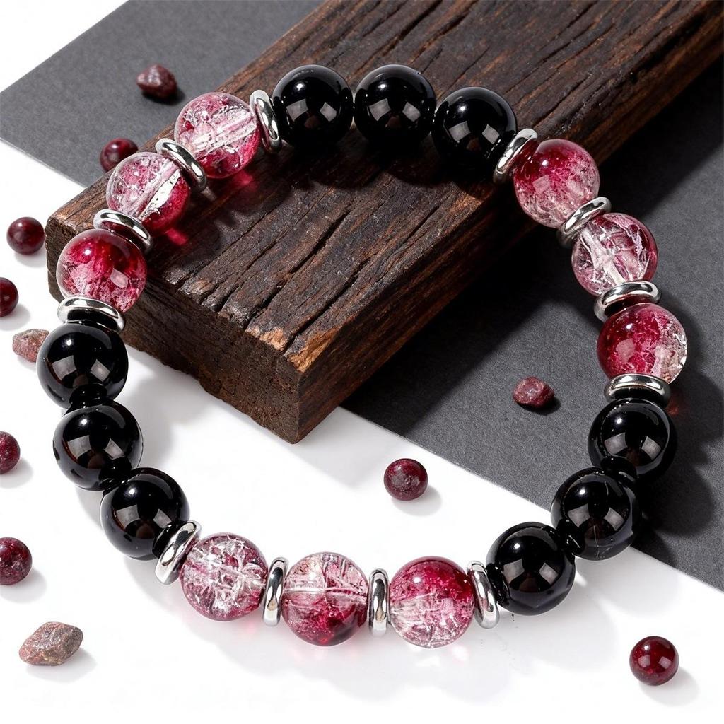Bohemian Jewelry Bracelet Round Bead Bracelet Crystal Obsidian Red Glass Bracelet Beaded Fashion Stackable Bracelet