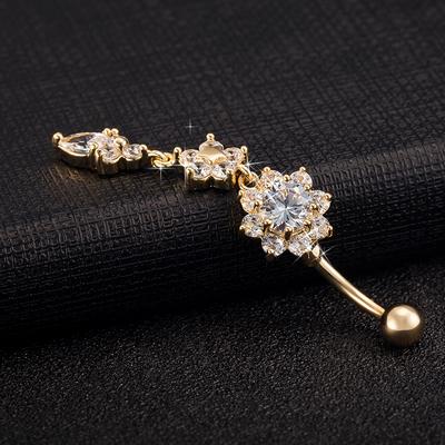 Piercing Exquis Élégant Style Floral Clou de Nombril Sexy Bijoux de Corps Pendentif Anneaux de Nombril en Cristal