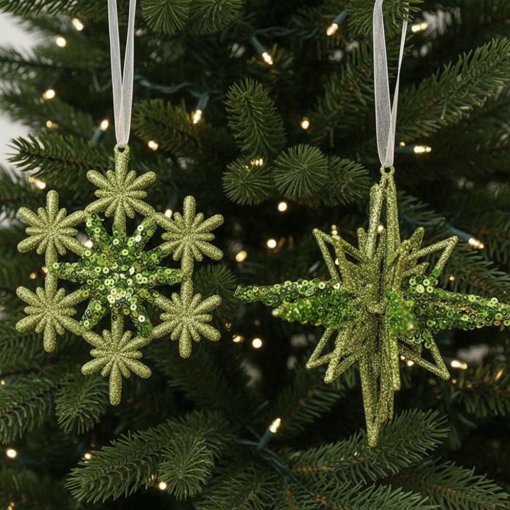 Green Christmas Tree Pendant Sparkle Powder Gold Sequins Snowflake Elk Ballet Girl Pendants Decorative