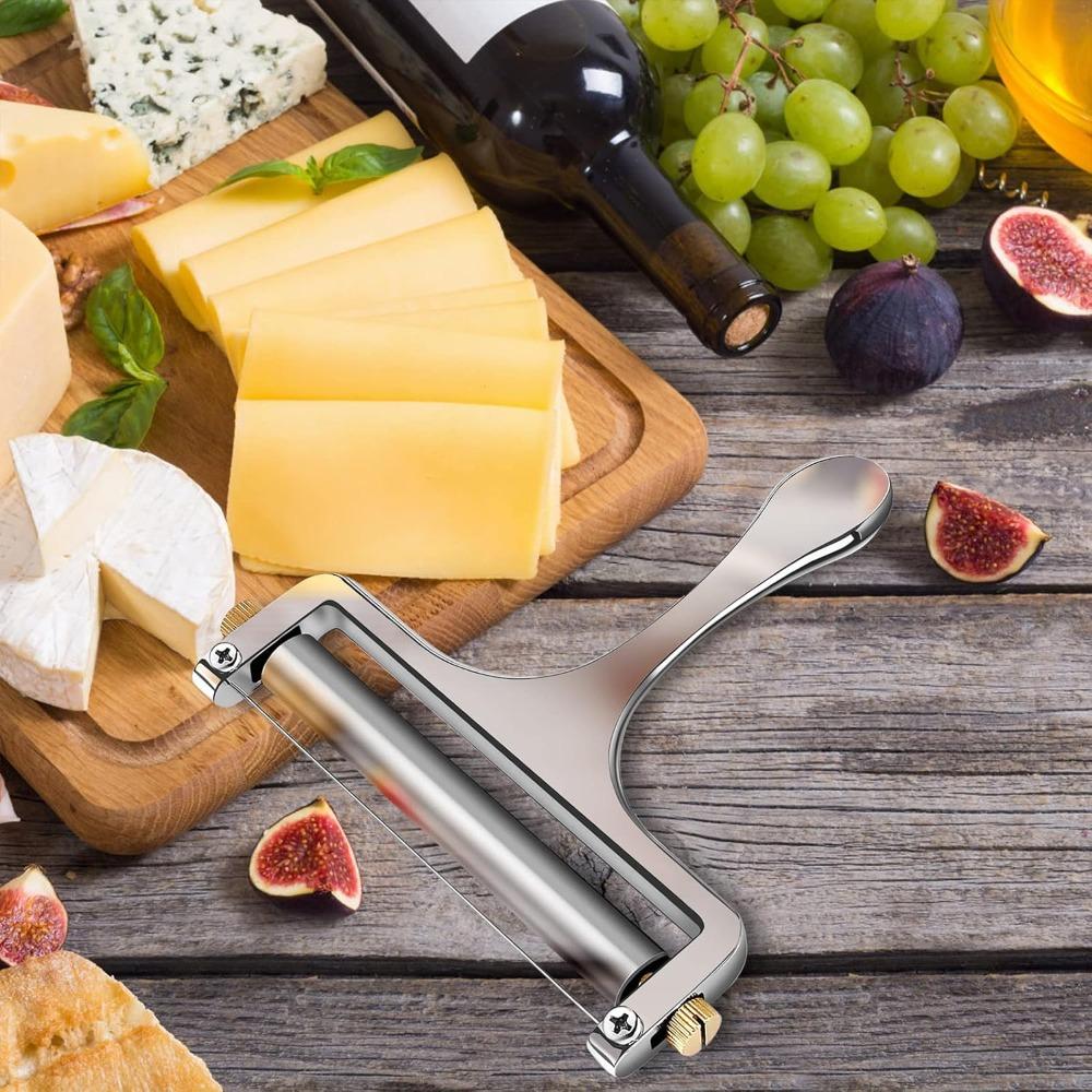 Adjustable Thickness Cheese Slicer Corrosion-resistant Zinc Alloy Butter Slicer Glossy with Replacement Wire Cheese Divider