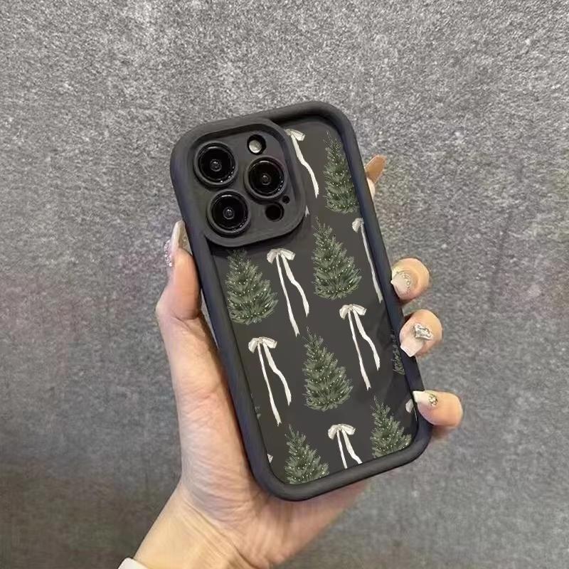 Phone Case For iPhone 17 Pro Max 16E 15 14 13 12 11 XS X XR 7 8 Plus Air Joyful Christmas Tree Bow Design Shockproof Cover