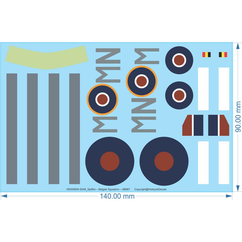 Spitfire ??Belgian Squadron ??AB967 - 1/48 - Water Decal - Waterslide, '1/48