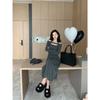 Spice girl design sense neck one word shoulder dress women's spring design sense slim and thin a word long skirt tide