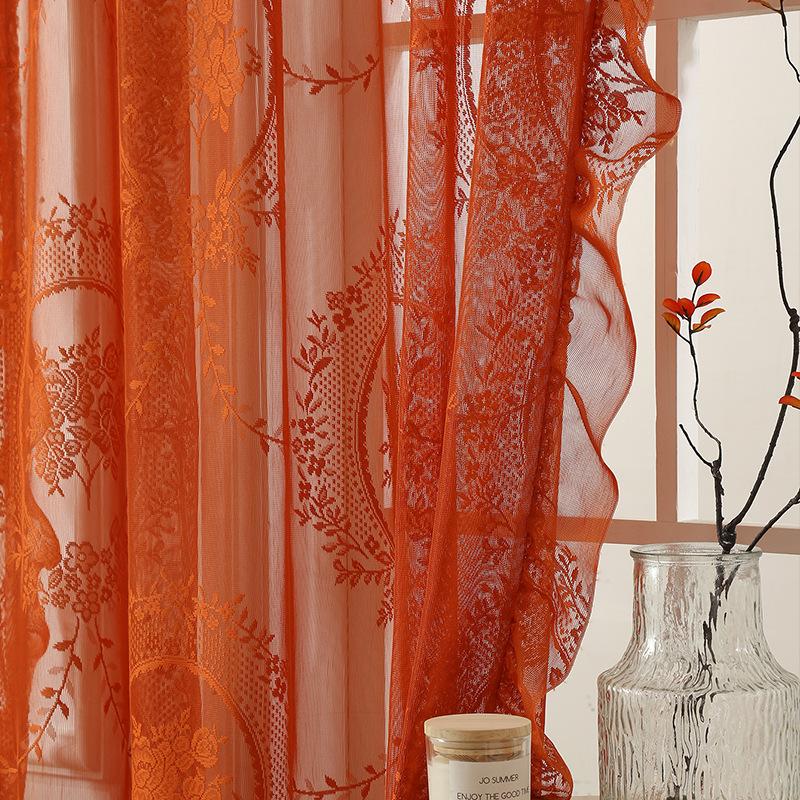 Round Mirror Flower Half Blackout French Pastoral Lace Gauze Curtain Bedroom Living Room Curtain Bay Window Balcony Window Screen