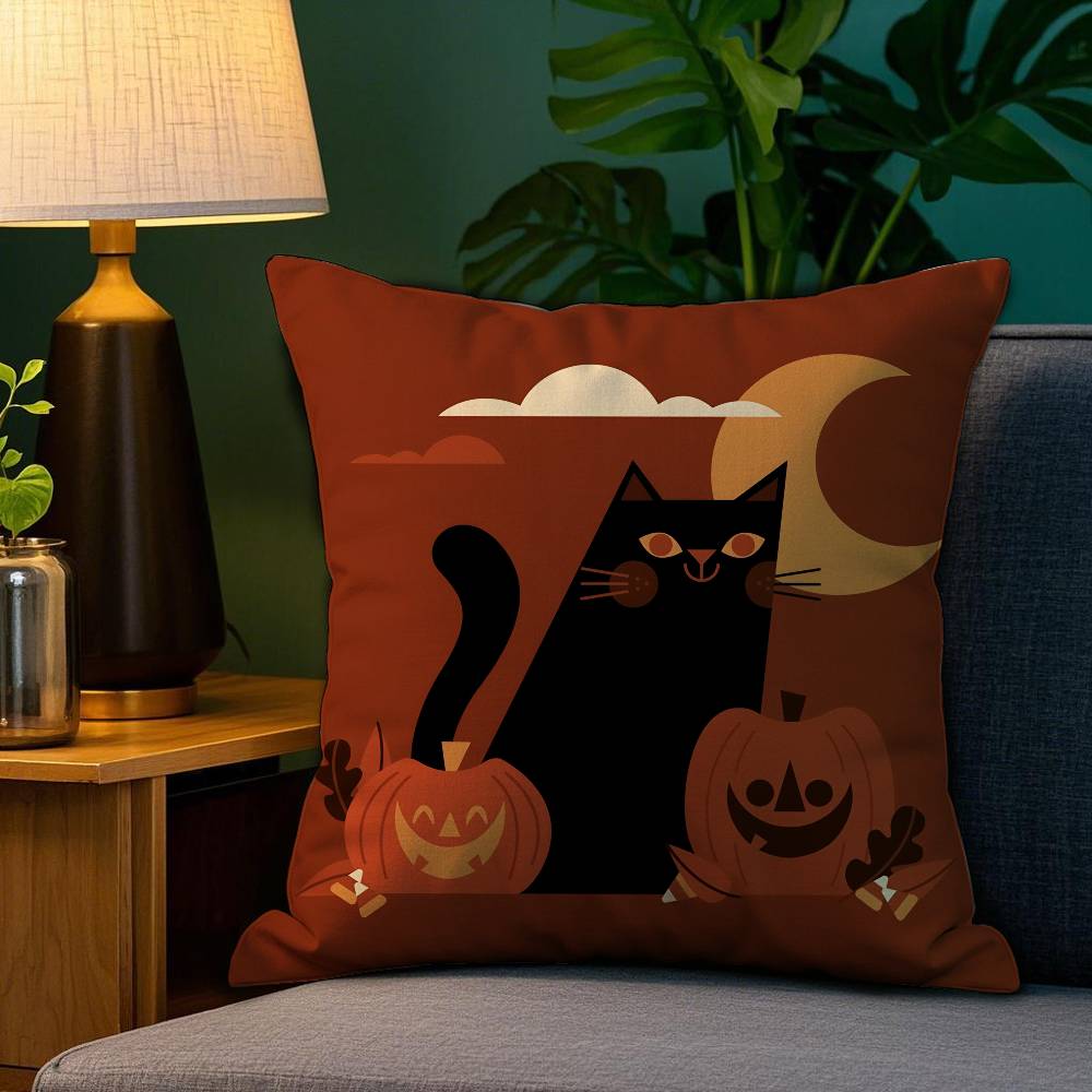 Halloween Cute Lively Orange Cat Pillow Case Plush Fabric Soft Double Sided Print Sofa Cushion Cover Throw Pillow Covers