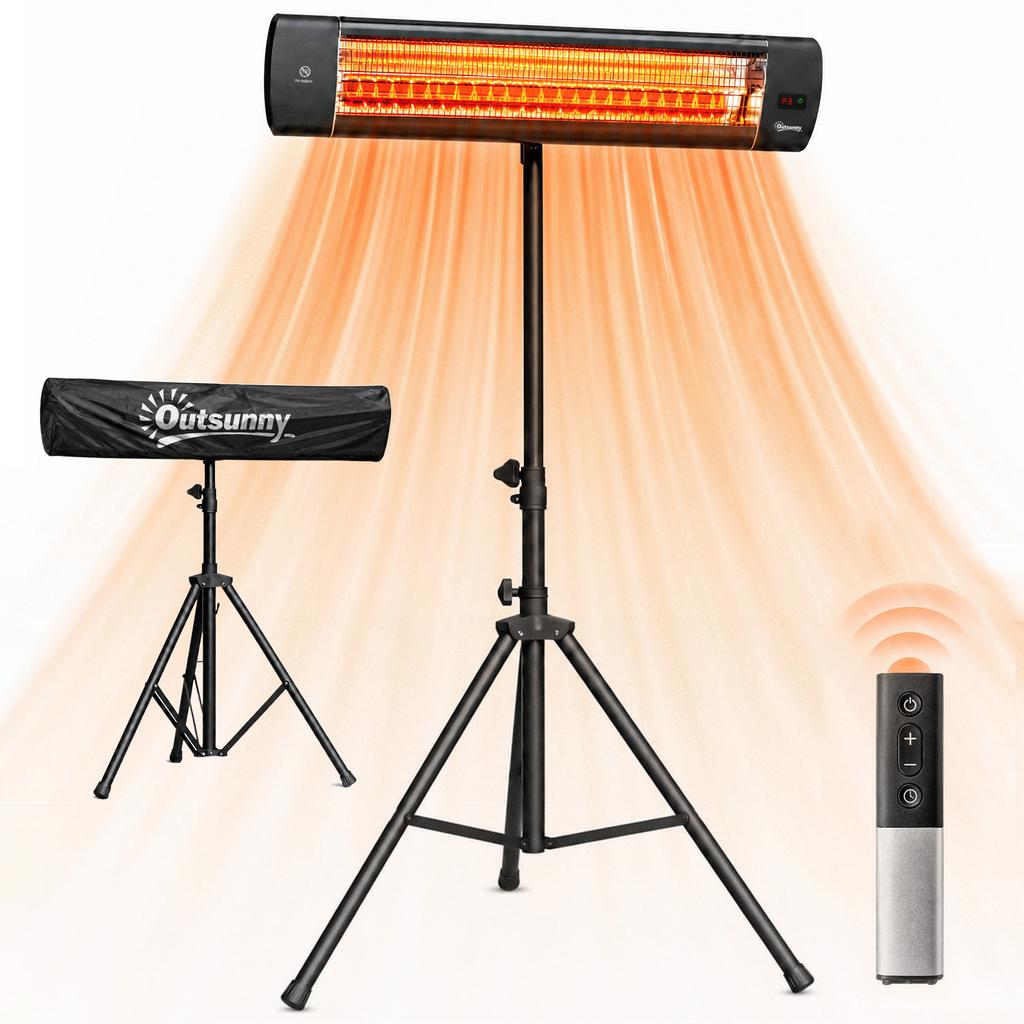 Infrared Floor-Standing Radiator, 2500 W, IP65, Remote, Timer, 87 x 81 x 180 cm, Black