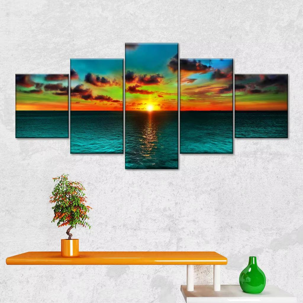 5pcs Landscape Canvas Painting Modern Wall Art Printed Picture Home Decor Mountain Sunset Wall Art for Living Room Decor Unframe