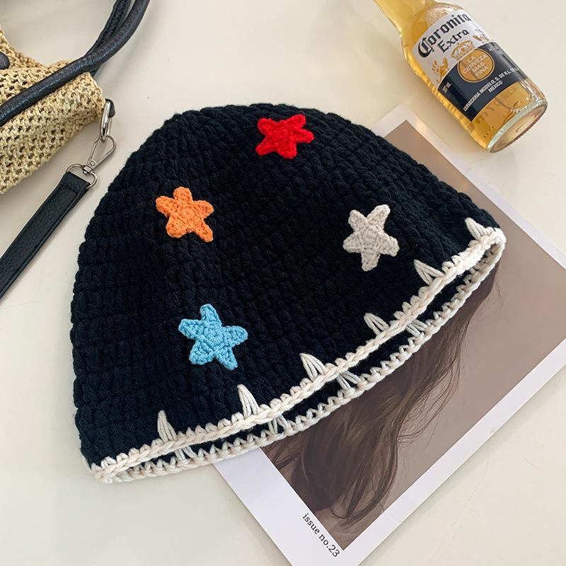 

Knitted Fisherman Hat for Women In Autumn And Winter, Korean Version, Handmade Woolen Hat, Big Head, Water Bucket Hat 56-58cm чорний