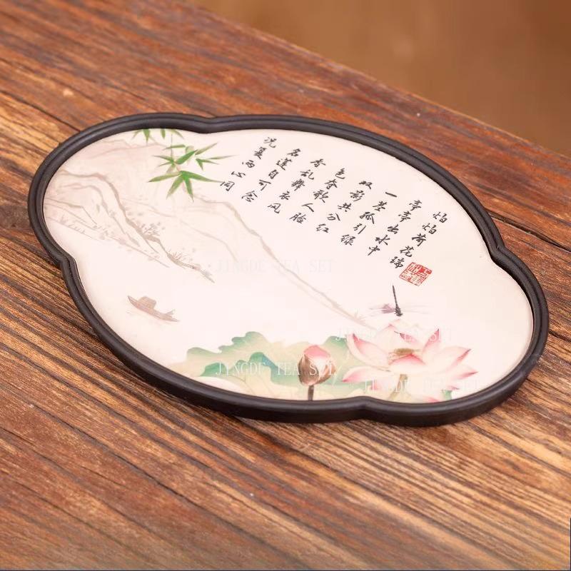 Ceramic Small Dry Foam Table Chinese Style Tea Tray for Brewing Tea Quick Drying Absorbent Tray Household Kung Fu Tray Teaware 20x14x1.5cm