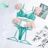Sexy Lingerie Sets Exquisite See Throug Lace Feather Exotic Underwear Set Metal Chain Bra And G-String Garter Belt 3 Piece Suits