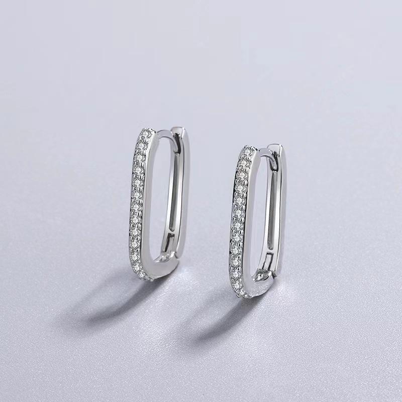 Silver Color Micro-inlaid Zircon U-Shape Hoop Earrings for Women Simple Square Earring Temperament Ear Jewelry Accessories