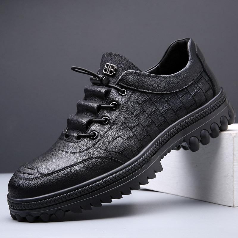 2025 New Men's Shoes Spring Breathable Casual Shoes Men's Versatile Trend Thickness Casual Fashion Non-slip Leather Shoes