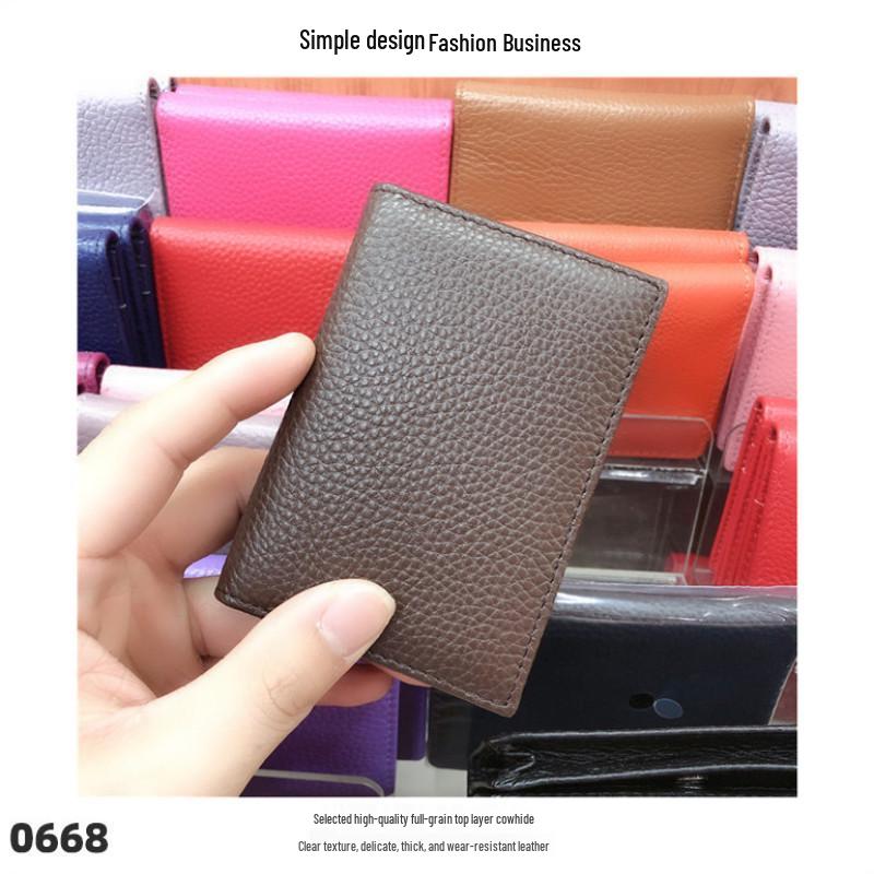 Premium Leather Card Holder: Unisex Cowhide Business Case with Mirror Window, Snap Closure & Coin Purse.