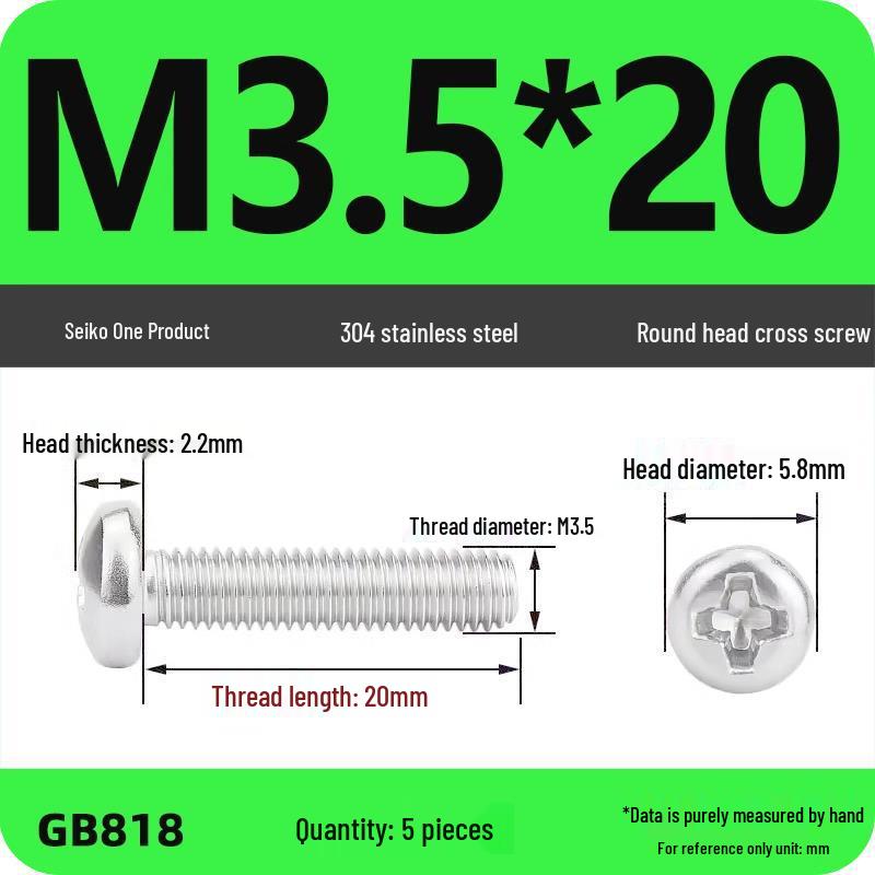 Phillips Pan Head Machine Screws, 304 Stainless Steel, Sizes M1-M10