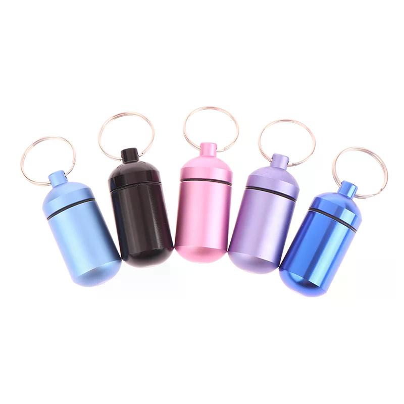 Waterproof Metal Keychain 2.3x5cm Portable Outdoor Medicine Bottle Storage Sealed First-Aid Keychain for Travel And Camping