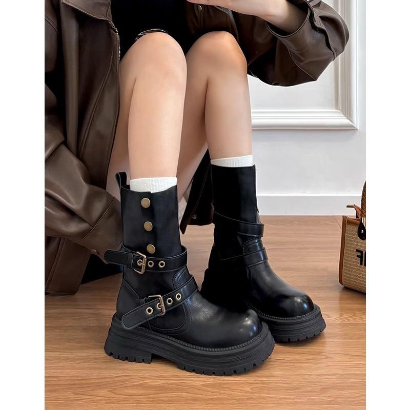 Platform Martin Boots Women's Autumn and Winter New Maillard Brown Medium Tube Fashion Boots Two Wear Short Boots