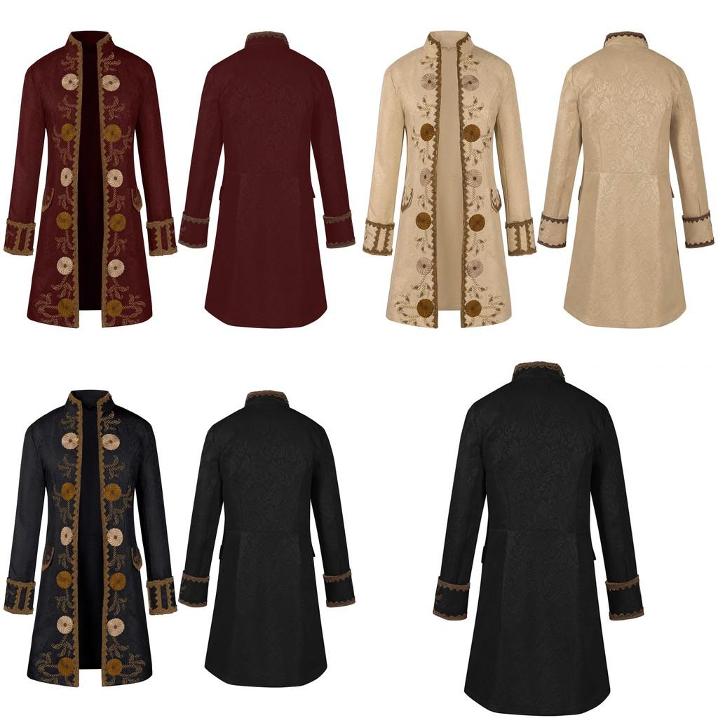 Elegant Medieval Style Men's Overcoat In Burgundy Black And Beige Available