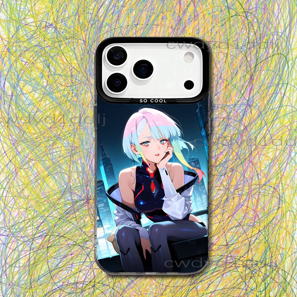 

L-Lucy C-Cyberpunk Anime Phone Case For iPhone 17,16,15,14,13,12,11,X,8,7,Pro,Max,Plus,SE4,Air,Mini IMD Gray Hard Matte iPhone15plus