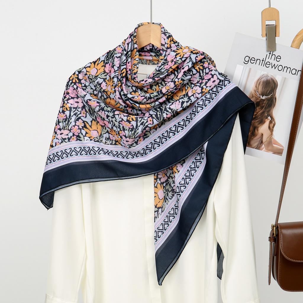 110cm Printed Cotton Square Scarf For Woman Muslim Hijabs Shawls Fashion Soft Wraps Ladies Neckerchief Female Handkerchief