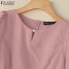 ZANZEA Women Summer Round Neck Casual Short Sleeve Plain Blouse
