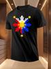 Philippine Sun Badge Print - Black Casual Short Sleeve Round Neck Tee with Vibrant Patriotic Emblem T-shirt