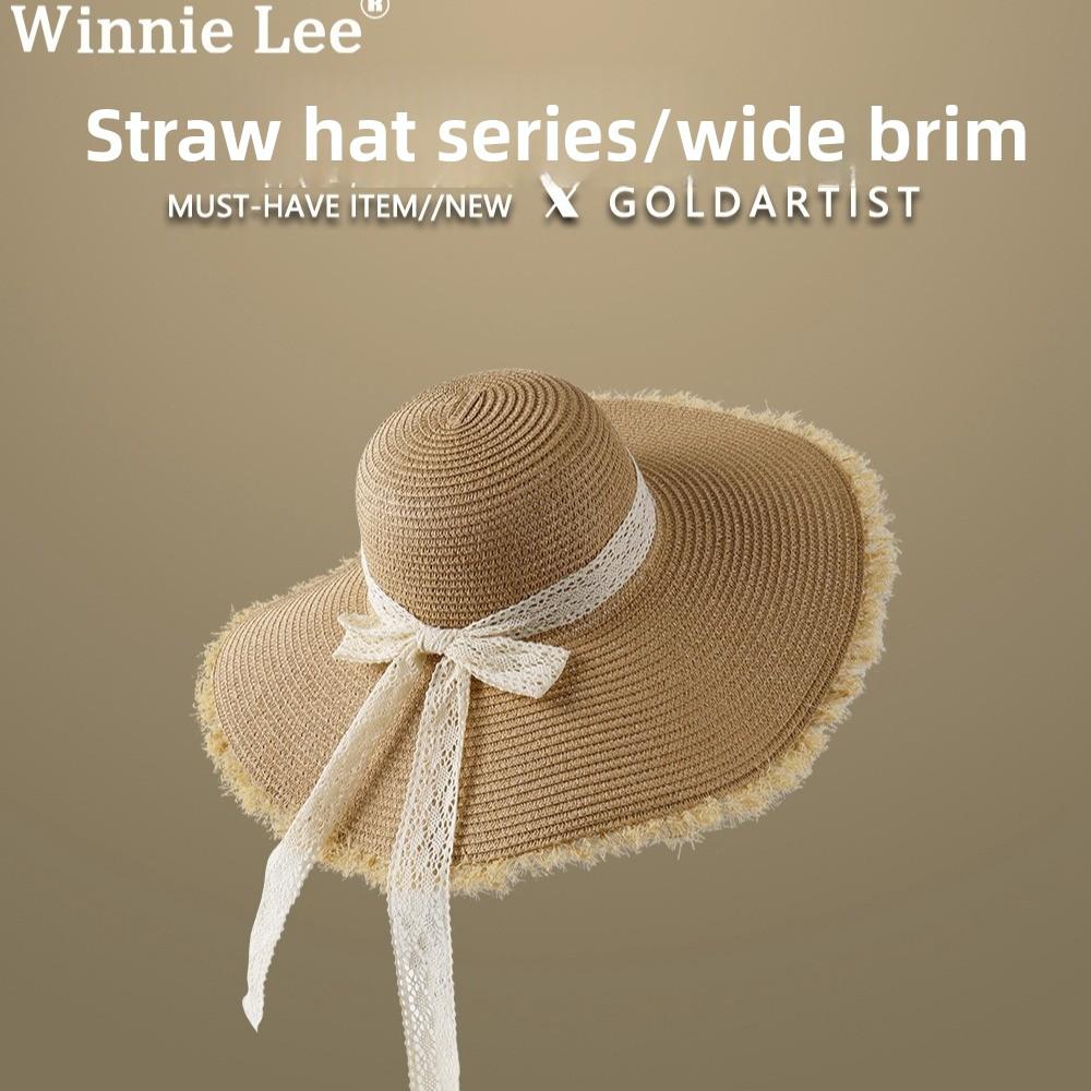 Straw Hat Women's Summer Beach Hat Sun Protection UV Protection Sun Hat Large Brim Straw Visor