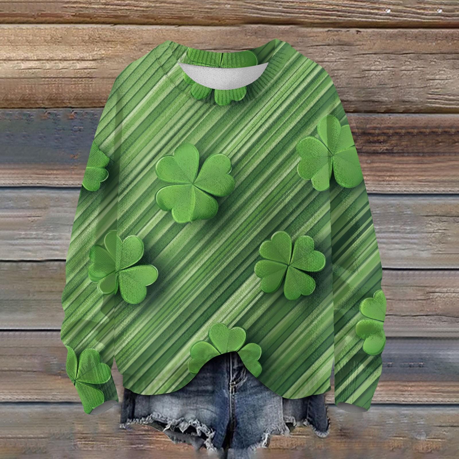 

Женская мода вскользь с длинным рукавом St. Вязаный топ с круглым вырезом и принтом ко Дню Святого Патрика L