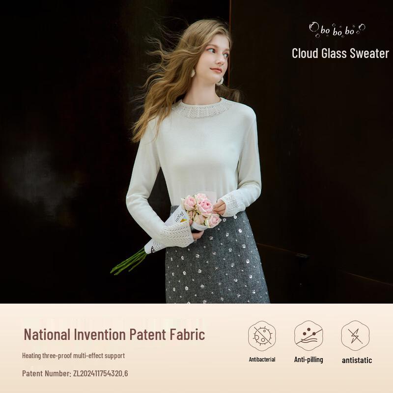 Xiangying Cloud Bobo Half-Mock Neck Long Sleeve Sweater