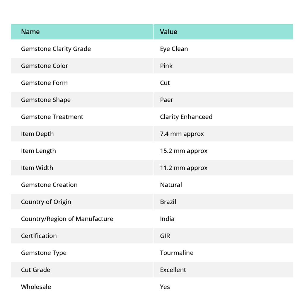 Exclusive Certified Pink Tourmaline 9.80 Ct Natural GemstonePear Cut