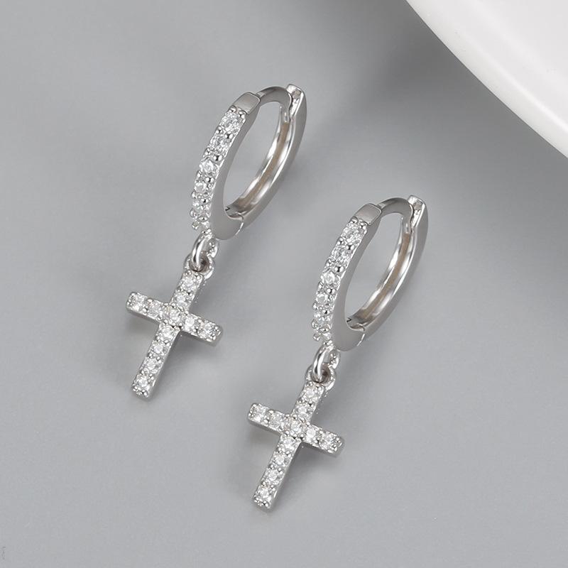 

CIAXY Micro-set Cross Dangle Earrings for Women Temperament Ear Buckle 14K Gold Plated Vingtage Jewelry