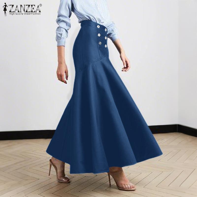 

ZANZEA Womens Casual Solid Color Fishtail Long Skirts XL темно-синий